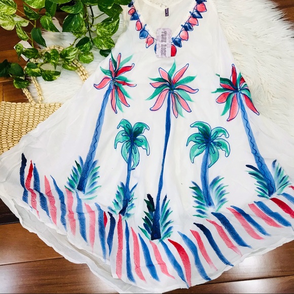 New🌿Umbrella Tie Dye Flower Boho Beach Dress - Picture 6 of 7